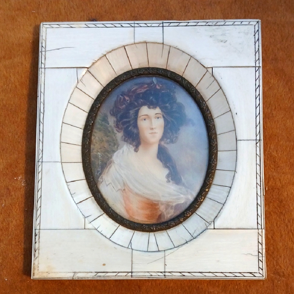 Antique Signed Gainsborough Oval Miniature Portrait Framed